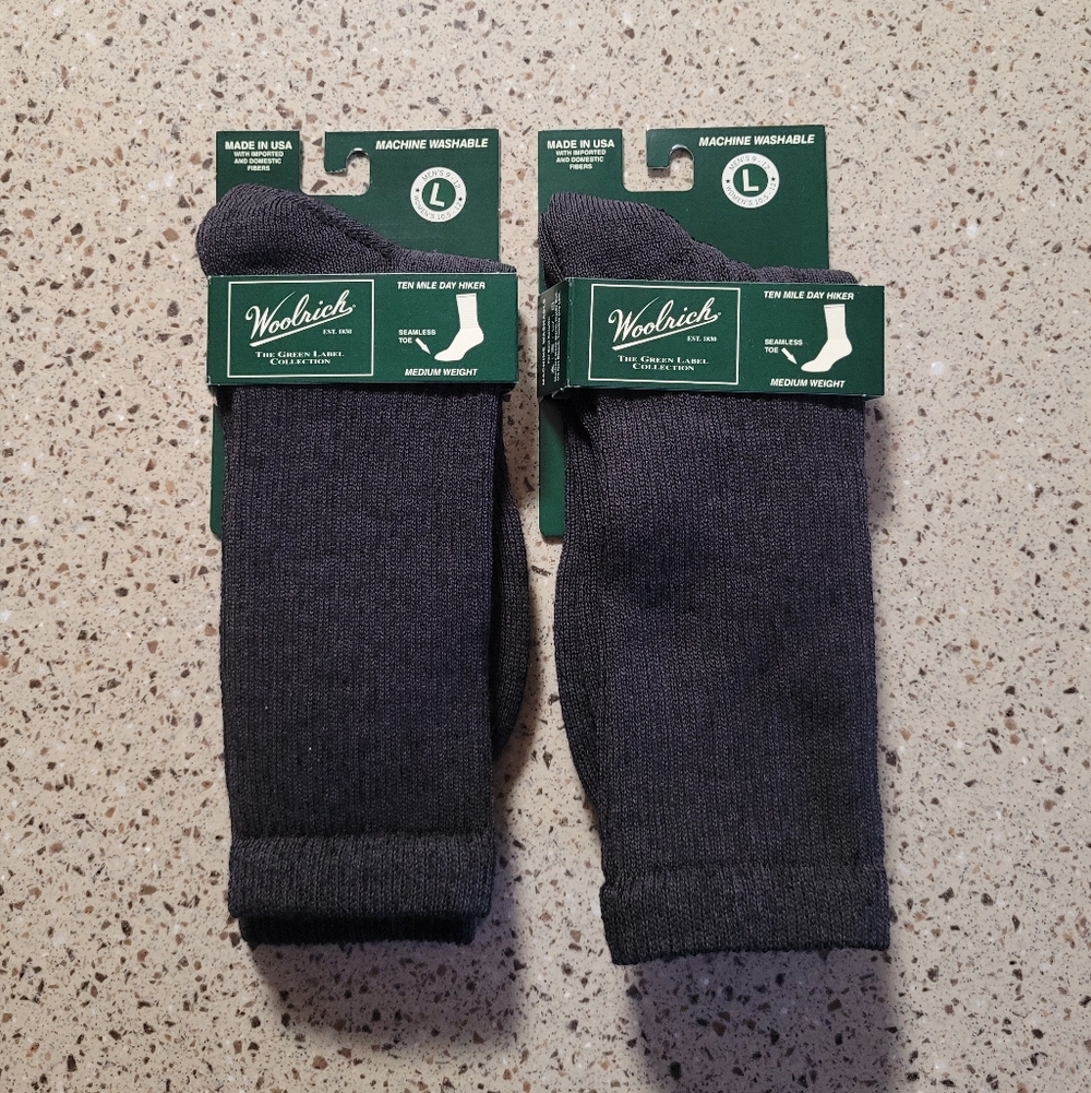 2 Woolrich Unisex L Ten Mile Day Hiker Crew Socks Medium Weight Merino Lambswool